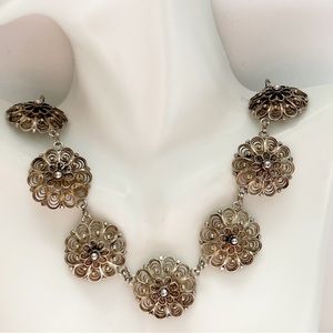 Rare Semi-Antique Henrik Lund 830 Silver Filigree Medallion Necklace